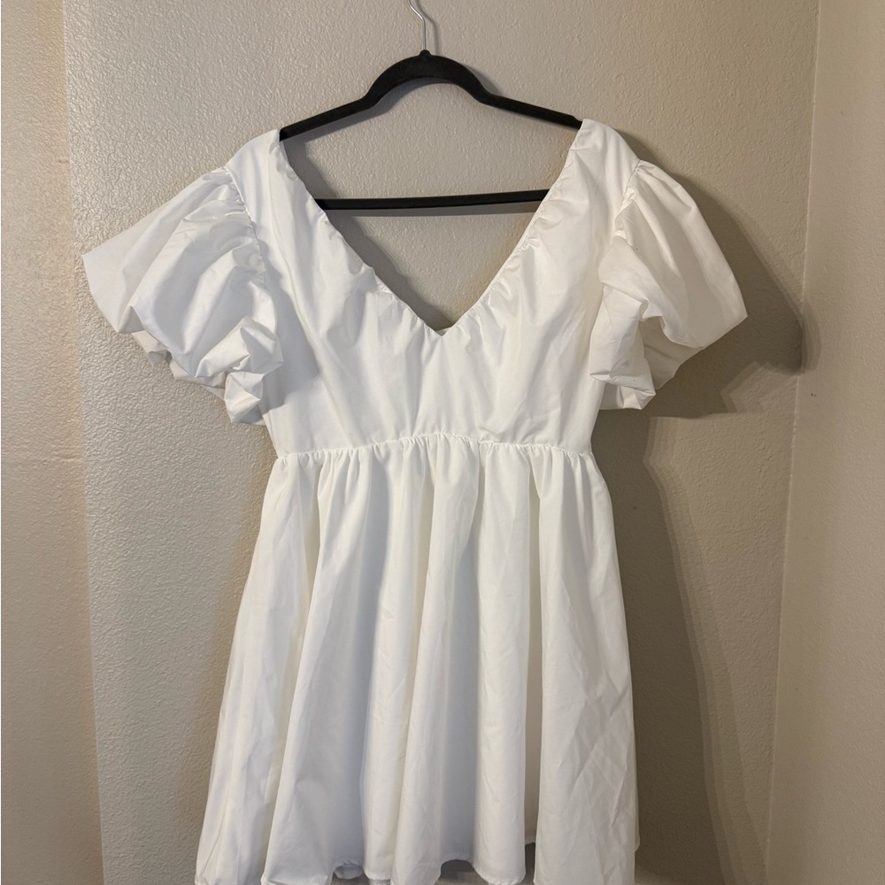 SHEIN White Puff Sleeve Mini Dress